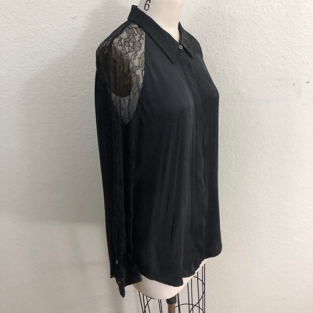 Equipement Femme Blouse Sz M Black 100% Silk Lace